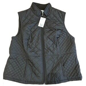 Croft & Barrow Vest Women’s PETITE XL Black Quilted Zip Pockets Classic NWT